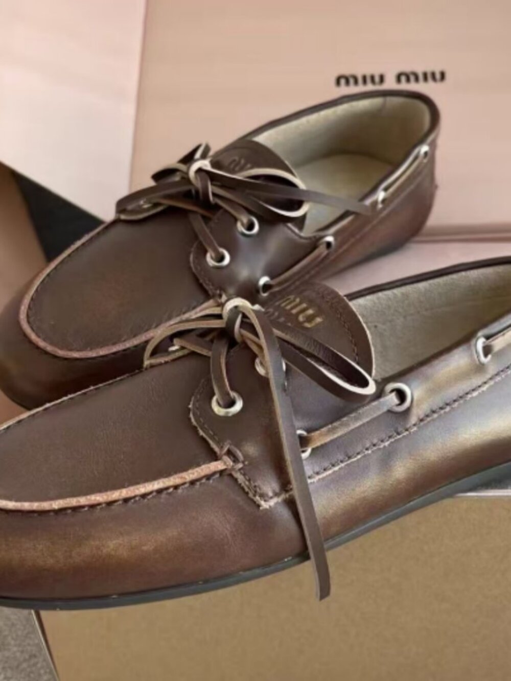 Miu Miu Brown Leather Boat Shoes